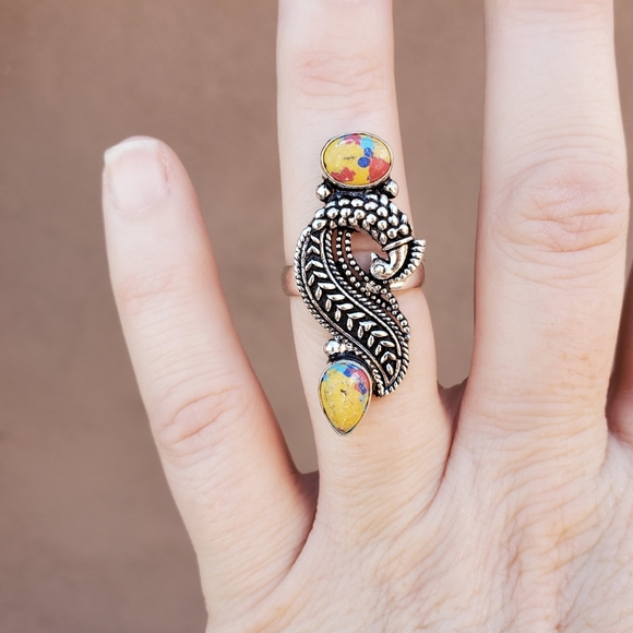 New Mosaic Jasper 925 Silver Peacock Ring. - Picture 5 of 14